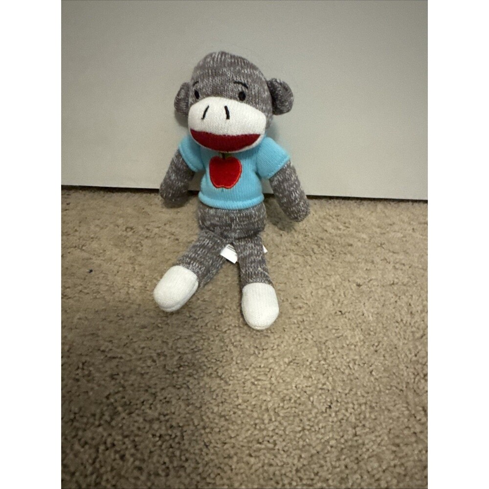 Dan Dee Sock Monkey With Apple Sweater  9" Tall Plush Stuffed Animal